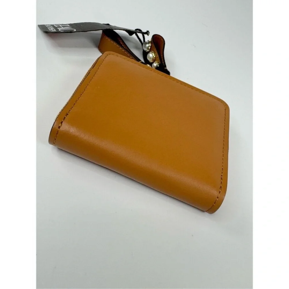 Zac Eartha Mini Bow Zipped Small Leather Wallet Brown Pearl Detail NWT